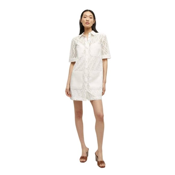 Veronica Beard Rafaela Eyelet Shirt Dress Womens 6 Cream Short Sleeve Cotton - Picture 12 of 12